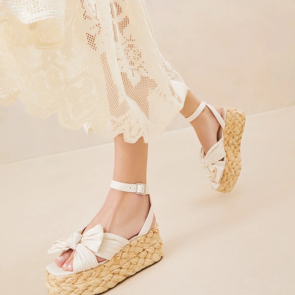 Loeffler Randal Gaby White Pleated Bow Espadrille